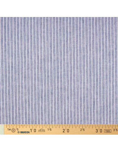 Tejido lino algodón - Rayas finas - Azul vaquero
