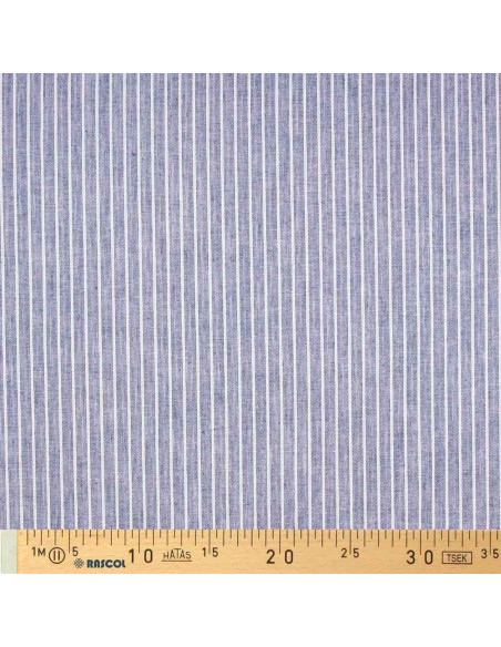 Tejido lino algodón - Rayas finas - Azul vaquero