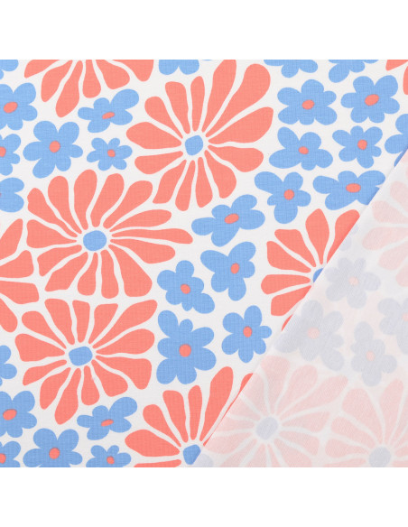 Tejido de punto fantasía - Flores sesenteras rojas y azules