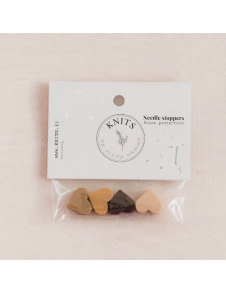 Tapones de punto para agujas de tejer - Corazones beige