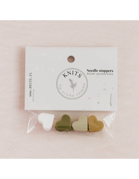 Tapones de malla para agujas de tejer - Corazones caqui