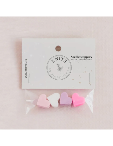 Tapones de malla para agujas de tejer - Corazones rosa