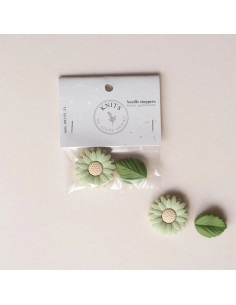 Tapones de malla para agujas de tejer - Margarita verde 2