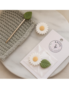 Tapones de malla para agujas de tejer - Margarita blanca
