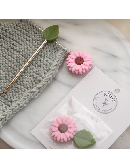 Tapones de malla para agujas de tejer - Margarita rosa