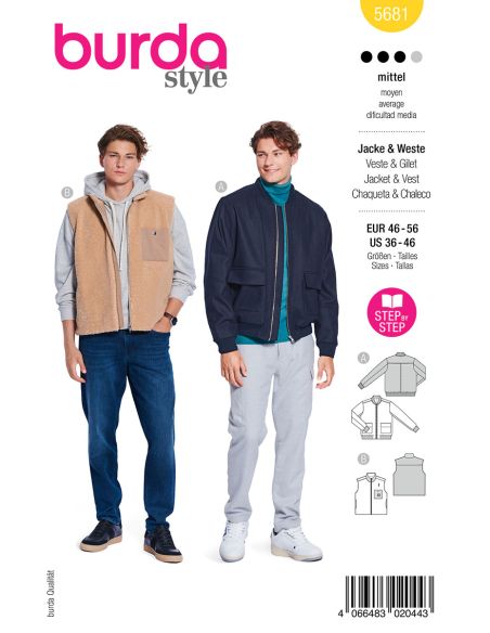 Patrón de chaqueta y chaleco - Burda 5681