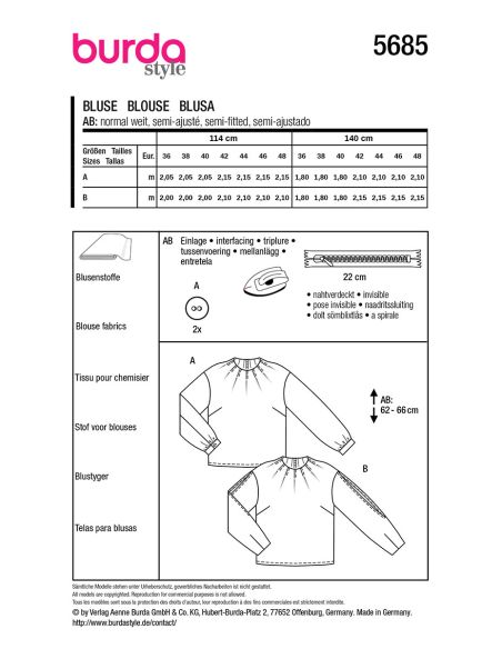 Patrón de blusa - Burda 5685