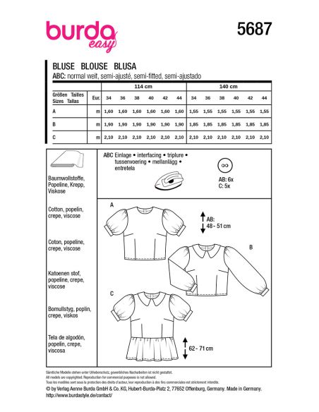 Patrón de blusa - Burda 5687