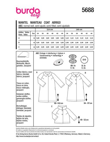 Patrón de abrigo y chaqueta - Burda 5688
