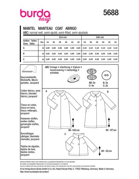 Patrón de abrigo y chaqueta - Burda 5688
