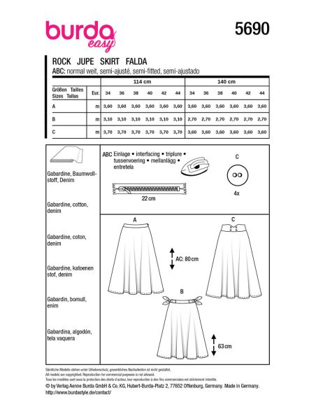Patrón de falda - Burda 5690