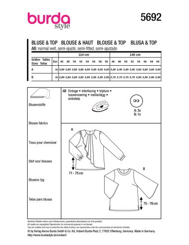 Patrón de blusa - Burda 5692
