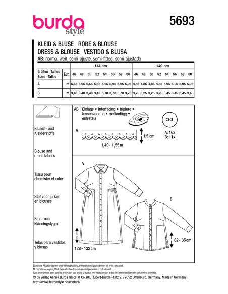 Patrón de vestido y blusa - Burda 5693