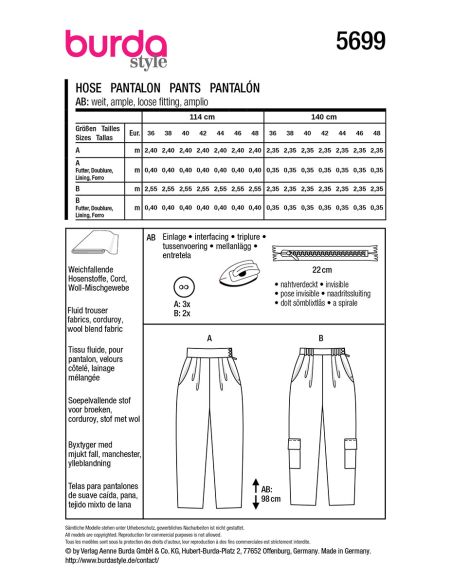 Patrón de pantalón - Burda 5699