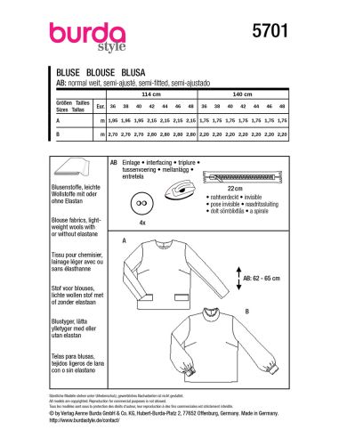 Patrón de blusa - Burda 5701