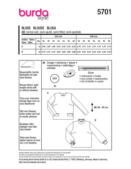 Patrón de blusa - Burda 5701