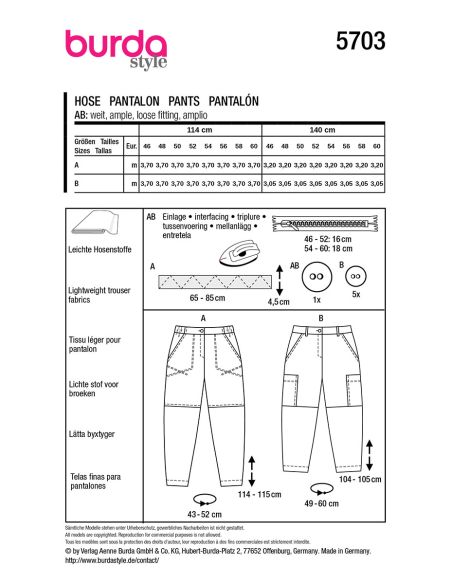 Patrón de pantalón - Burda 5703