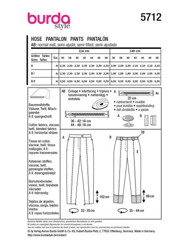 Patrón de pantalón - Burda 5712