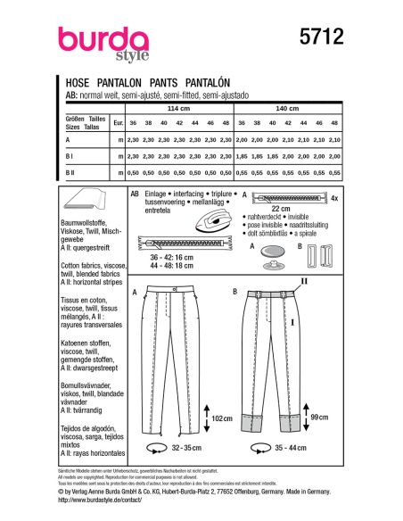 Patrón de pantalón - Burda 5712