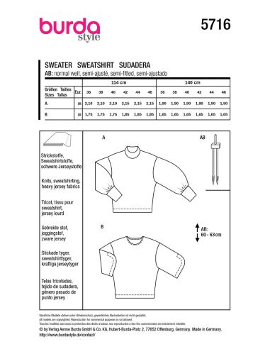 Patrón de sudadera - Burda 5716