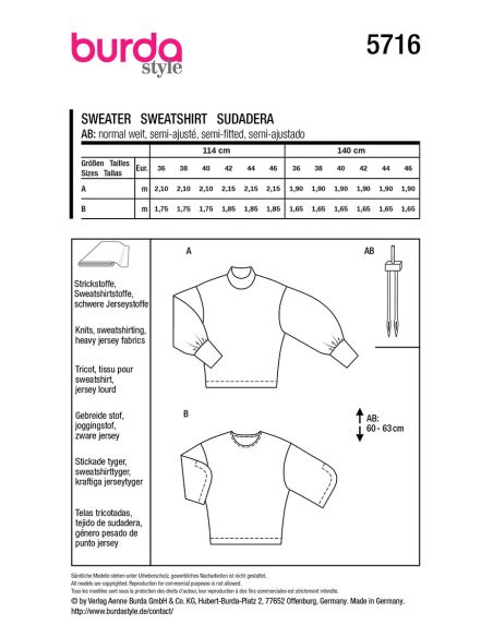 Patrón de sudadera - Burda 5716