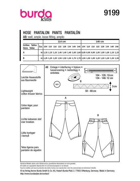 Patrón de pantalón - Burda 9199