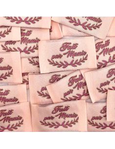 Lote de 5 etiquetas tejidas para coser Hecho por Abuelita rosa