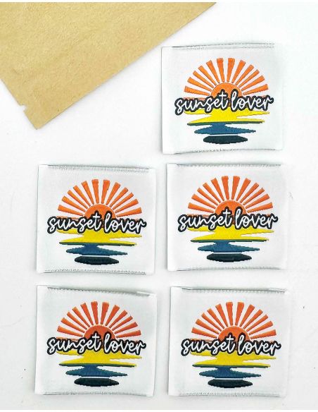 Lote de 5 etiquetas tejidas para coser Sunset Lover