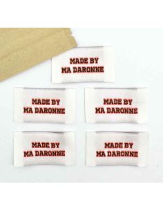 Lote de 5 etiquetas tejidas para coser By My Daronne - Naranja fluorescente y caqui 2