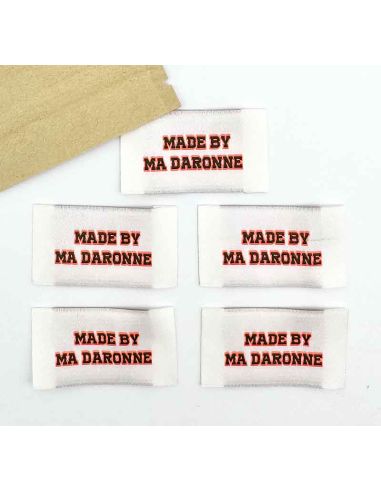 Lote de 5 etiquetas tejidas para coser By My Daronne - Naranja fluorescente y caqui