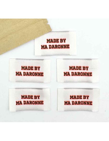 Lote de 5 etiquetas tejidas para coser By My Daronne - Naranja fluorescente y caqui
