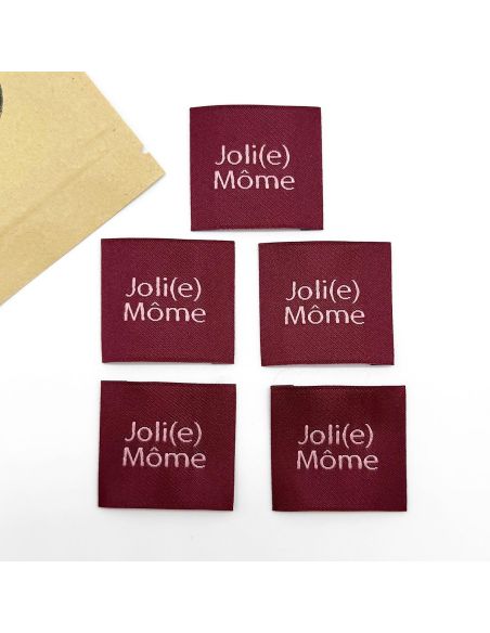 Lote de 5 etiquetas tejidas para coser Joli Môme burdeos
