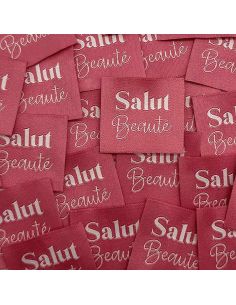 Lote de 5 etiquetas tejidas para coser Hola Belleza rosa indio
