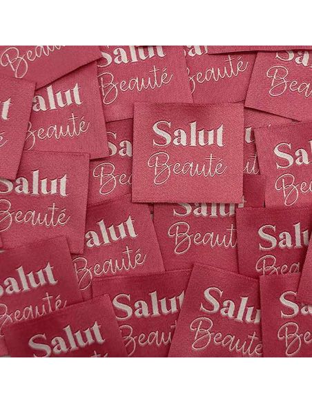Lote de 5 etiquetas tejidas para coser Hola Belleza rosa indio