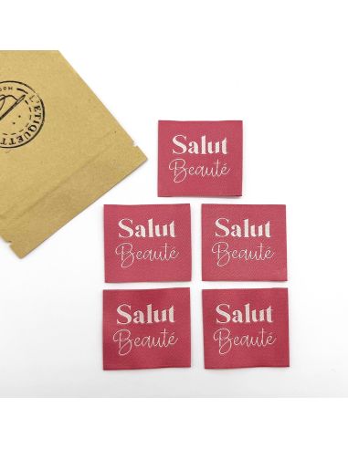 Lote de 5 etiquetas tejidas para coser Hola Belleza rosa indio