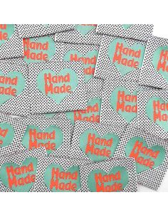 Lote de 5 etiquetas tejidas para coser Hand Made fluo