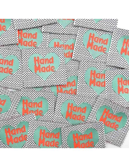 Lote de 5 etiquetas tejidas para coser Hand Made fluo