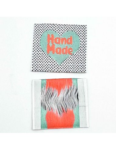 Lote de 5 etiquetas tejidas para coser Hand Made fluo