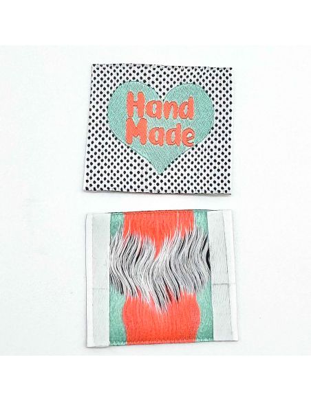 Lote de 5 etiquetas tejidas para coser Hand Made fluo
