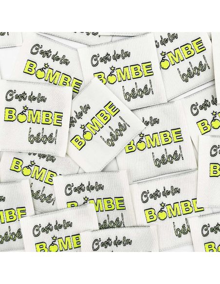 Lote de 5 etiquetas tejidas para coser ¡Es una bomba Bebé!
