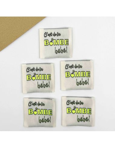 Lote de 5 etiquetas tejidas para coser ¡Es una bomba Bebé!