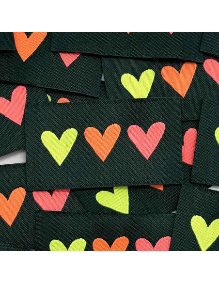 Lote de 5 etiquetas tejidas para coser 3 Corazones