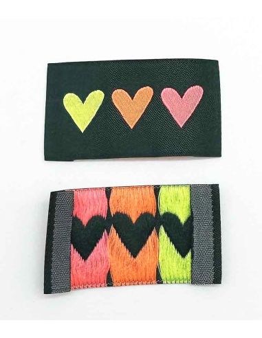 Lote de 5 etiquetas tejidas para coser 3 Corazones