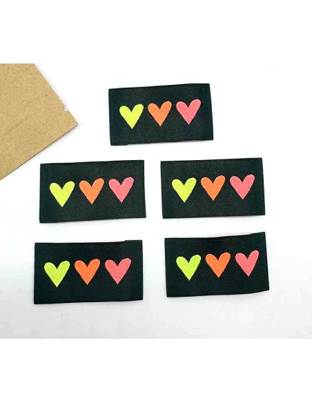 Lote de 5 etiquetas tejidas para coser 3 Corazones