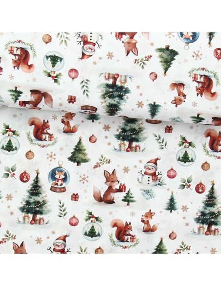 Tejido popelina de algodón - Dounoël blanco y verde