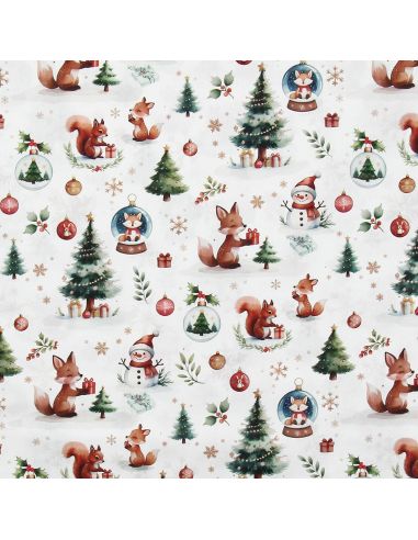 Tejido popelina de algodón - Dounoël blanco y verde