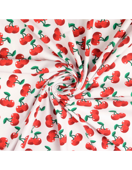 Tejido de punto Cerezas - Fondo blanco