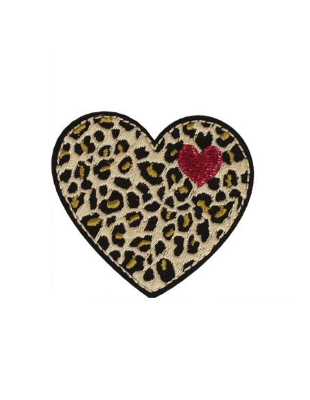 Parche termoadhesivo corazón - Pantera beige