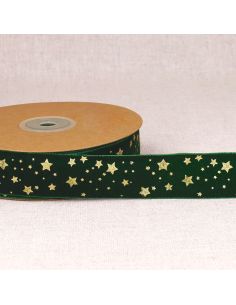 Cinta de terciopelo con estrellas de Navidad - Verde