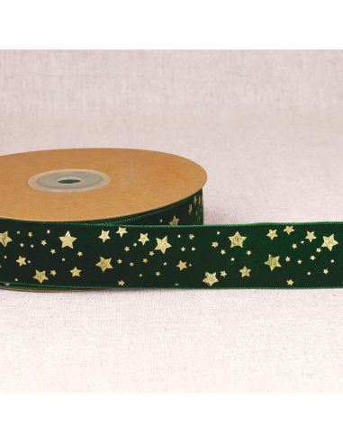 Cinta de terciopelo con estrellas de Navidad - Verde